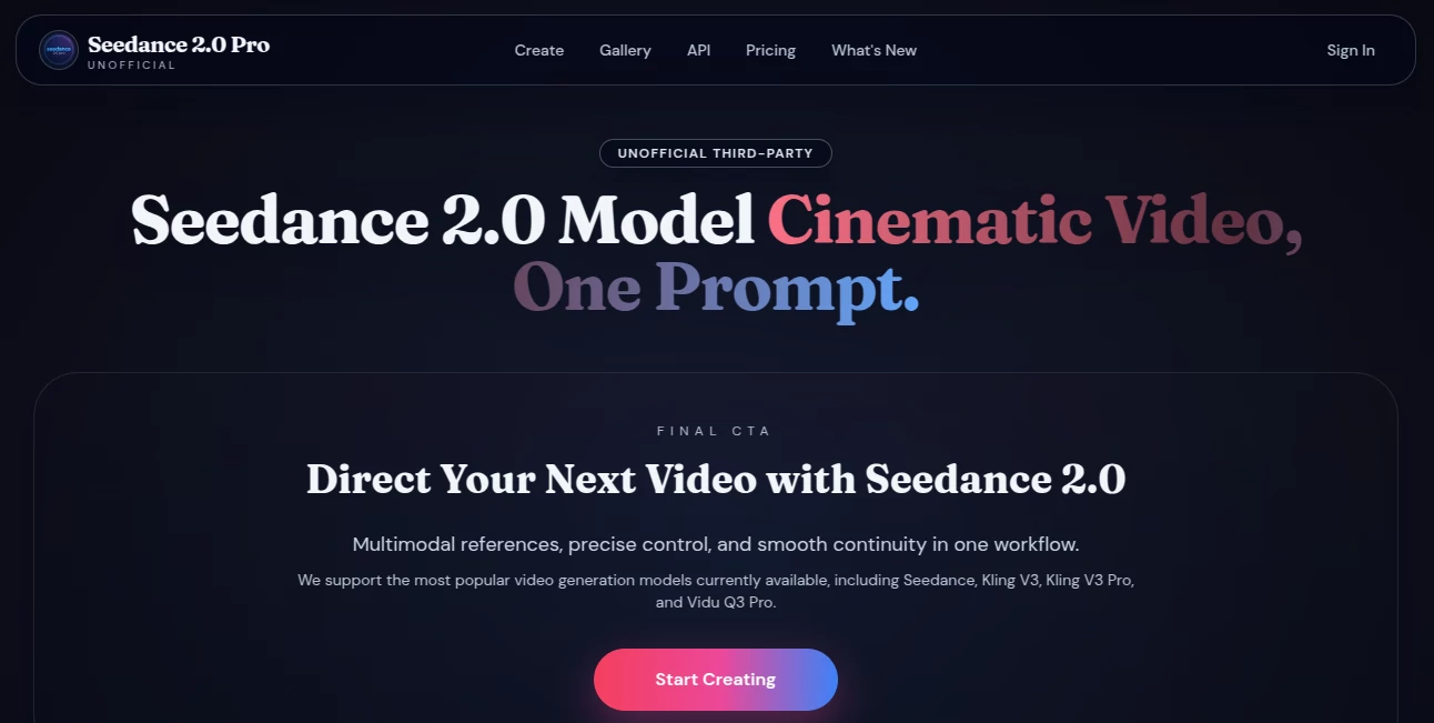 Screenshot of seedance2-pro – An AI tool in the ,AI Animated Video ,AI Image to Video ,AI Text to Video ,AI Video Generator  category, showcasing its interface and key features.