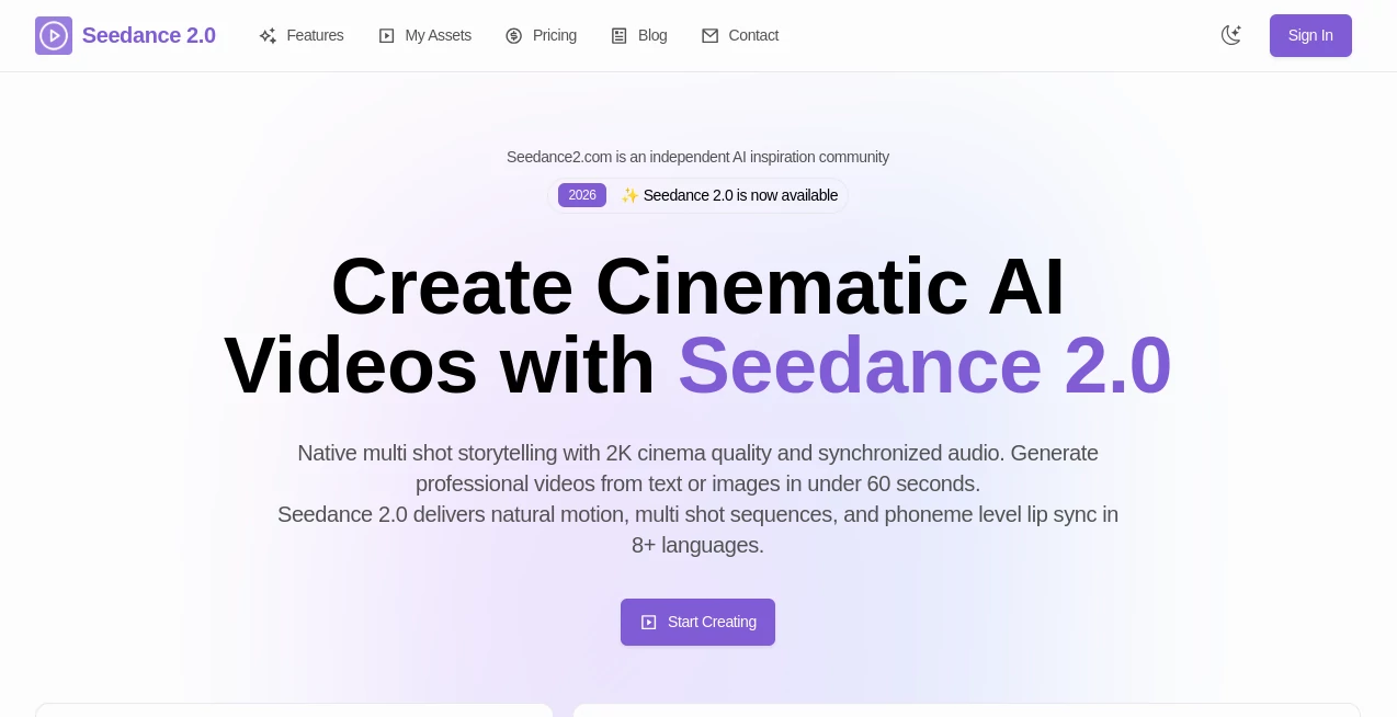 Screenshot of seedance2 – An AI tool in the ,AI Animated Video ,AI Image to Video ,AI Text to Video ,AI Video Generator  category, showcasing its interface and key features.
