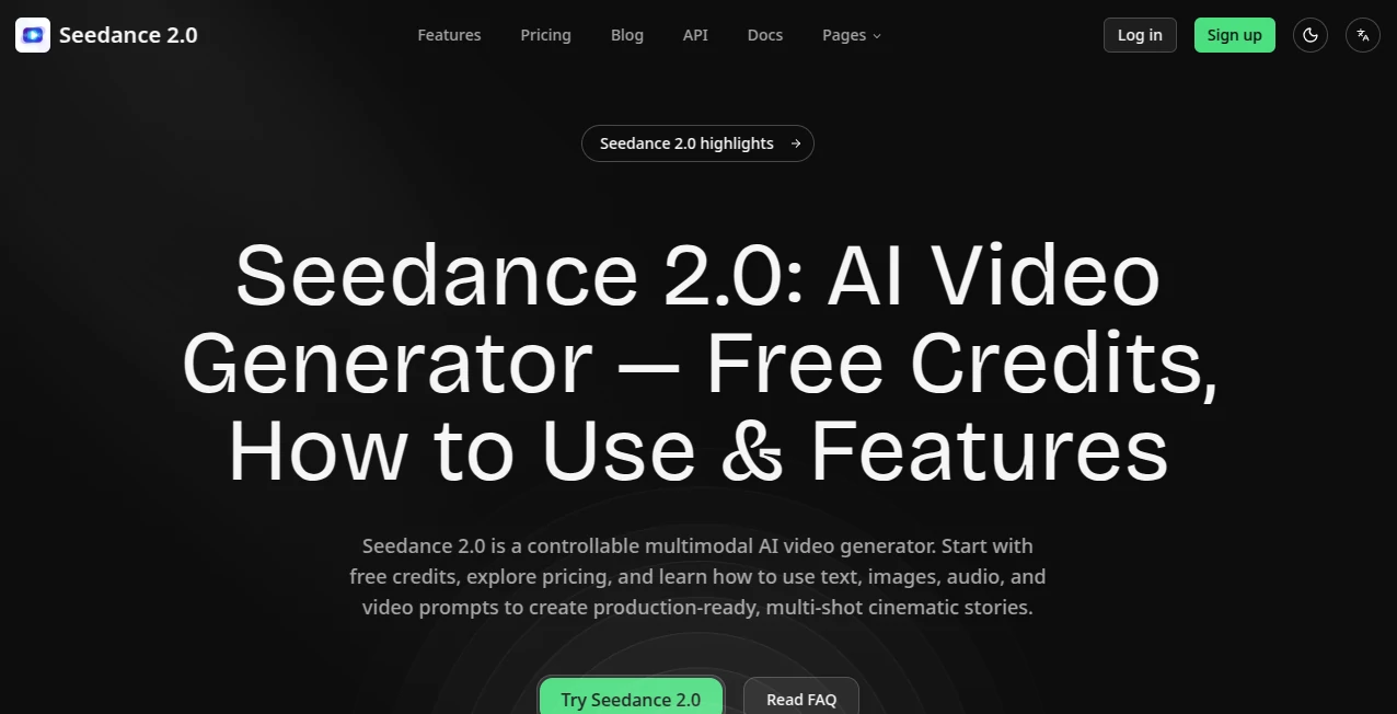 Screenshot of Seedance 2.0 – An AI tool in the ,AI Image to Video ,AI Video Generator ,AI Text to Video ,AI Developer Tools  category, showcasing its interface and key features.