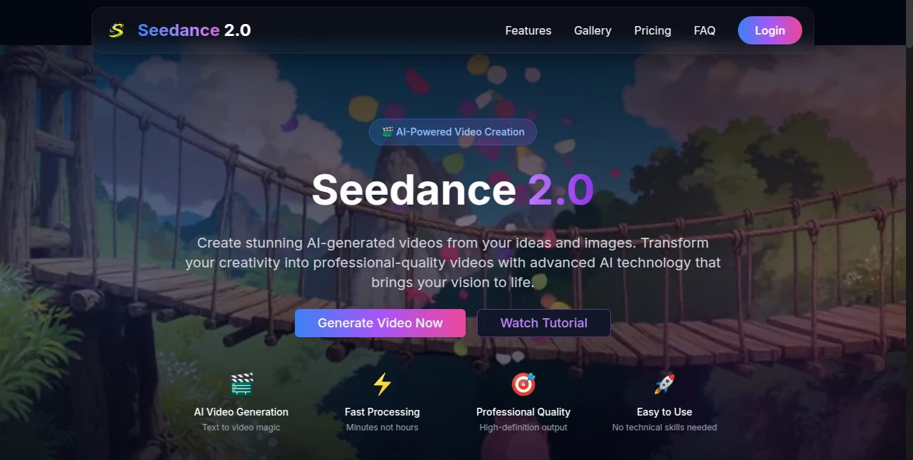 Screenshot of Seedance 2 Video – An AI tool in the ,AI Animated Video ,AI Image to Video ,AI Video Generator ,AI Text to Video  category, showcasing its interface and key features.