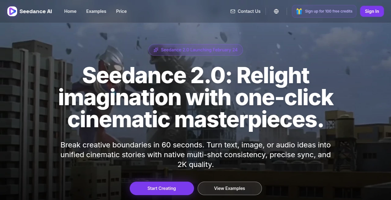 Screenshot of Seedance AI – An AI tool in the ,AI Animated Video ,AI Image to Video ,AI Video Generator ,AI Text to Video  category, showcasing its interface and key features.