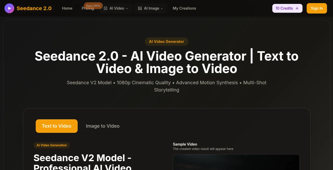 Screenshot of Seedance 2.0 – An AI tool in the ,AI Animated Video ,AI Image to Video ,AI Video Generator ,AI Text to Video  category, showcasing its interface and key features.