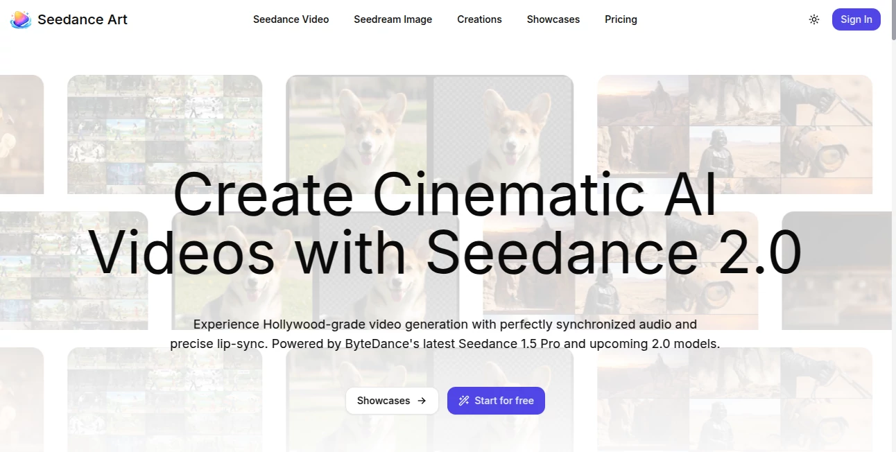 Screenshot of Seedance Art – An AI tool in the ,AI Animated Video ,AI Image to Video ,AI Video Generator ,AI Text to Video  category, showcasing its interface and key features.