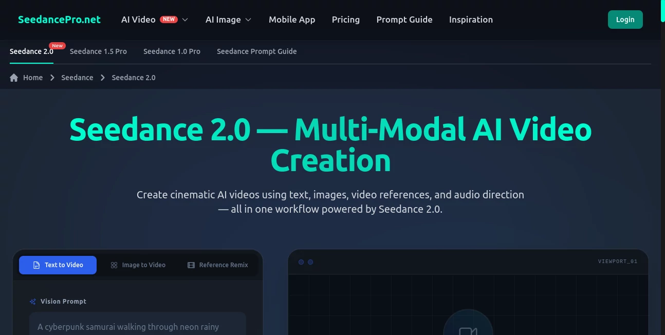Screenshot of Seedance AI – An AI tool in the ,AI Animated Video ,AI Image to Video ,AI Video Generator ,AI Text to Video  category, showcasing its interface and key features.