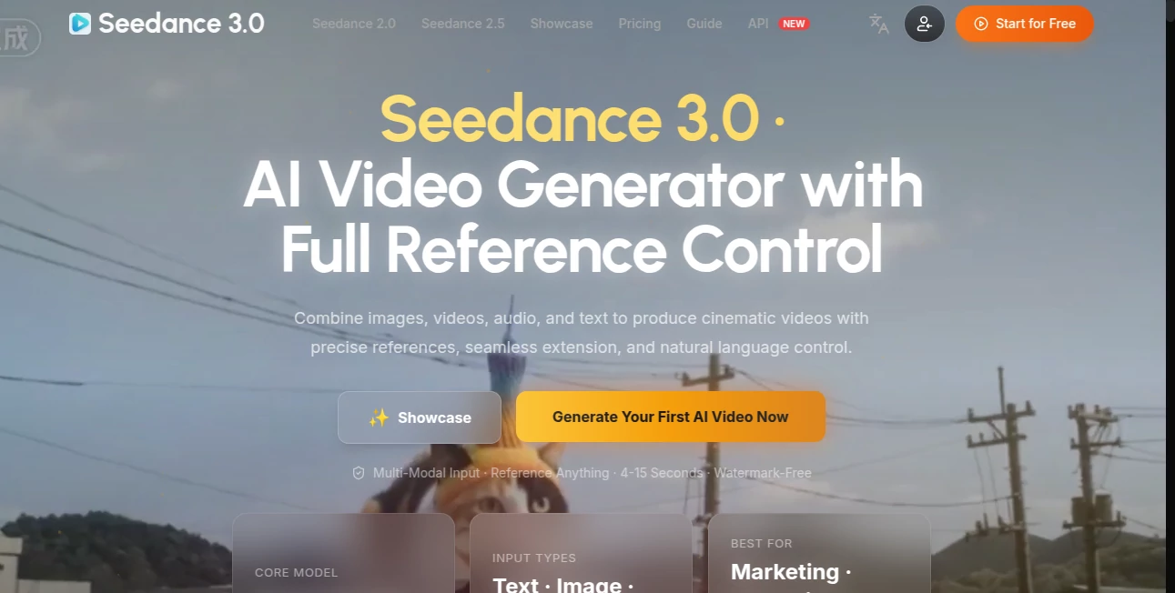 Screenshot of Seedance 3.0 – An AI tool in the ,AI Video to Video ,AI Image to Video ,AI Video Generator ,AI Text to Video  category, showcasing its interface and key features.