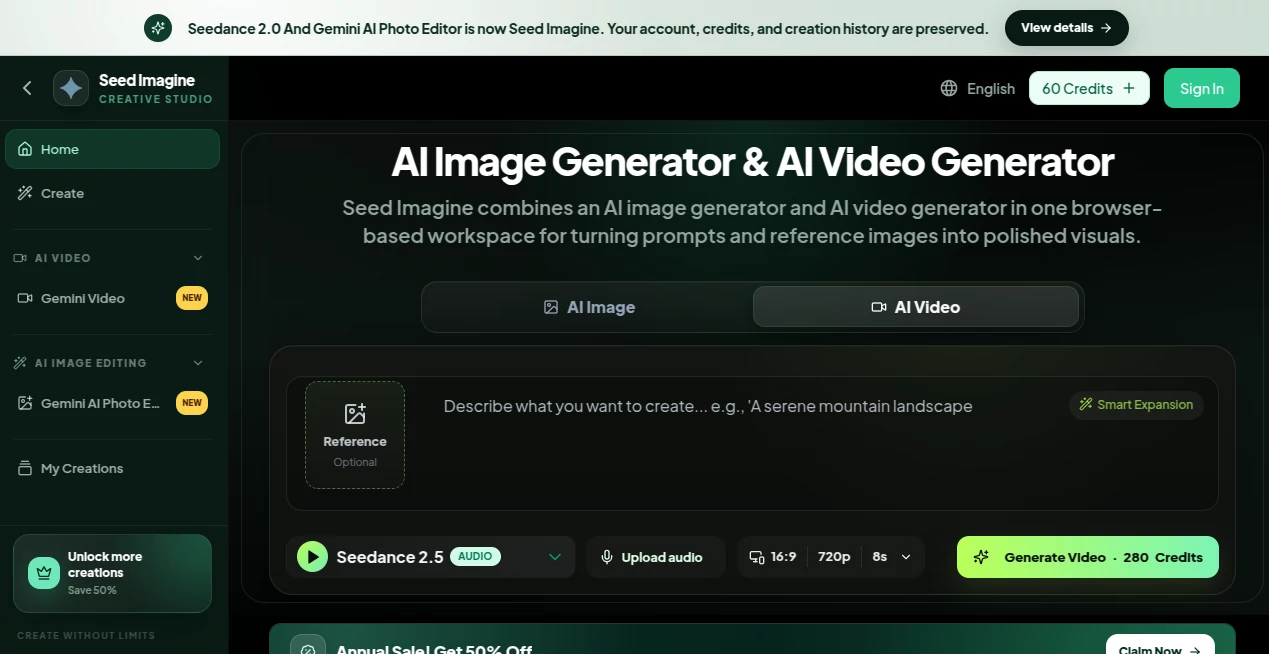 Screenshot of Seed Imagine – An AI tool in the ,AI Photo & Image Generator ,Photo & Image Editor ,AI Image to Video ,AI Video Generator  category, showcasing its interface and key features.