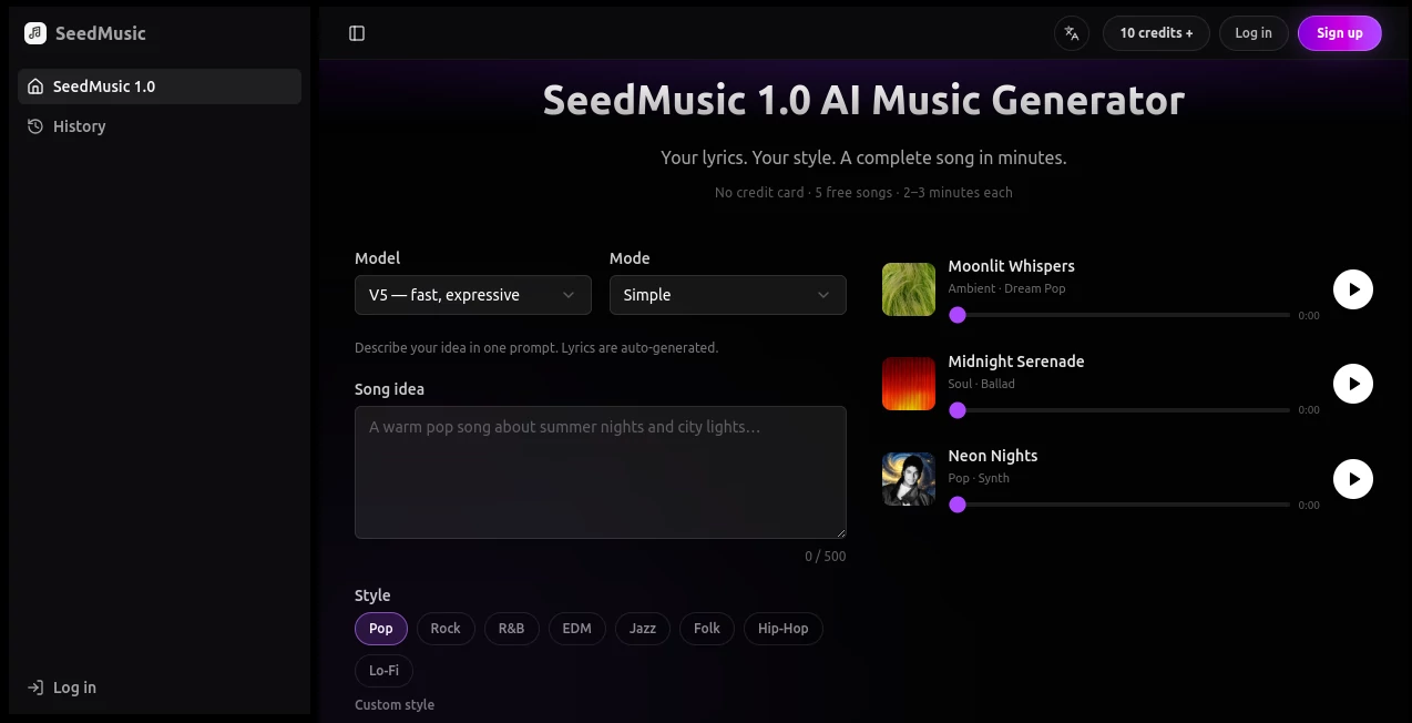 Screenshot of SeedMusic 1.0 – An AI tool in the ,AI Text to Music ,AI Voice Cloning ,AI Music Generator ,AI Voice & Audio Editing  category, showcasing its interface and key features.