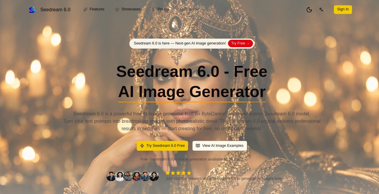 Screenshot of Seedream 6.0 – An AI tool in the ,AI Animated Video ,AI Image to Video ,AI Text to Video ,AI Video Generator  category, showcasing its interface and key features.