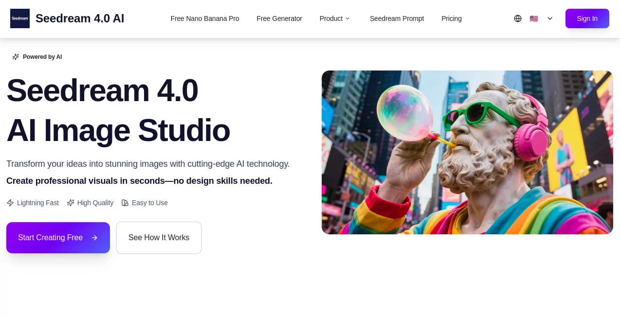 Screenshot of Seedream 4.0 AI – An AI tool in the ,AI Text to Image ,AI Photo & Image Generator ,AI Image to Video ,AI Video Generator  category, showcasing its interface and key features.