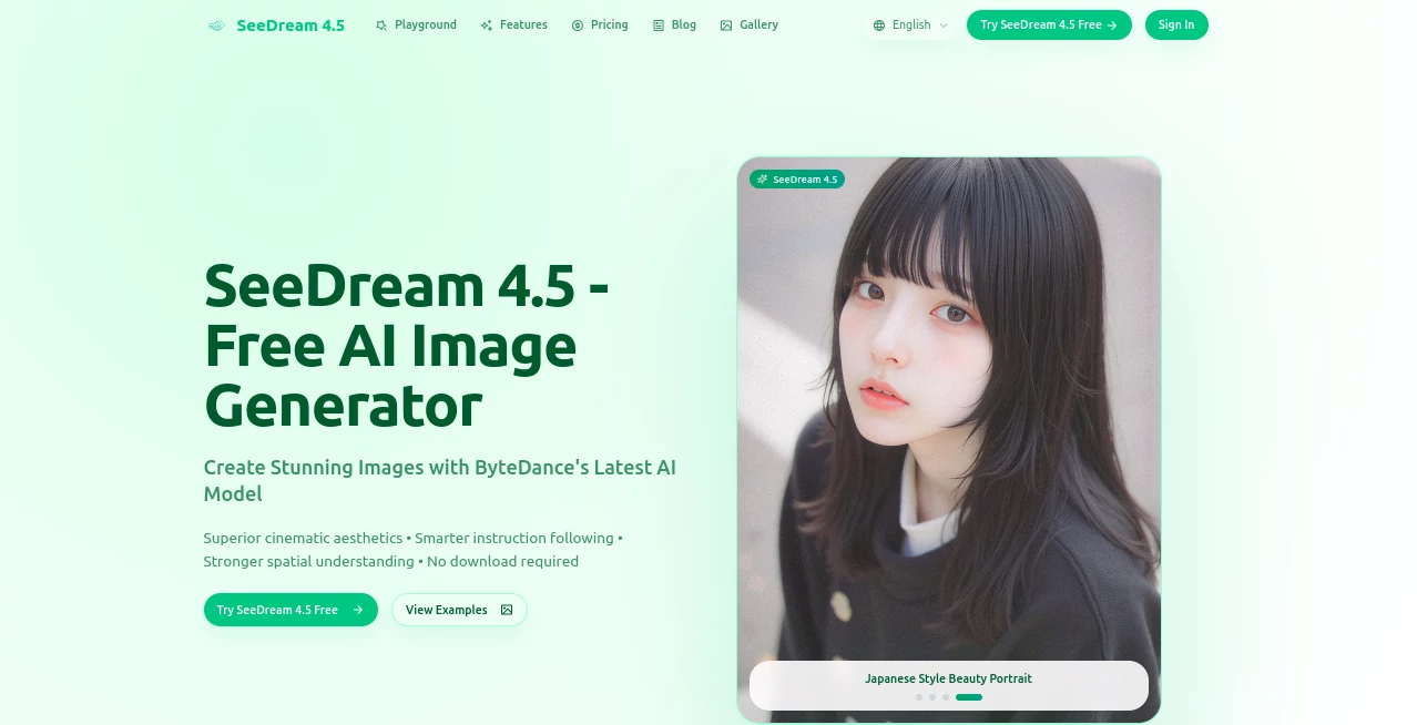 Screenshot of SeeDream 4.5 – An AI tool in the ,AI Text to Image ,AI Photo & Image Generator ,AI Image to Image ,AI Art Generator  category, showcasing its interface and key features.
