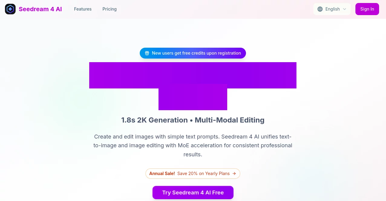 Screenshot of Seedream 4 AI – An AI tool in the ,AI Photo & Image Generator ,Photo & Image Editor ,AI Image to Image ,AI Text to Image  category, showcasing its interface and key features.