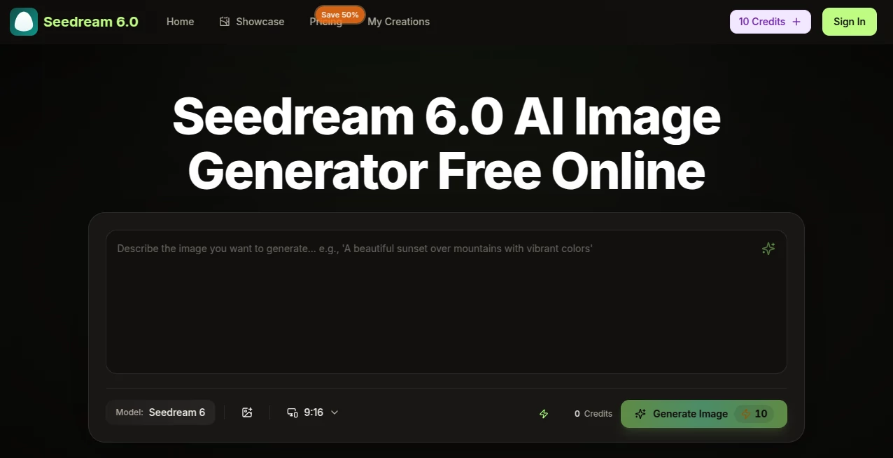 Screenshot of seedream 6 – An AI tool in the ,AI Photo & Image Generator ,AI Image to Image ,AI Art Generator ,AI Design Generator  category, showcasing its interface and key features.