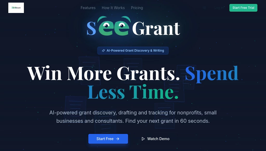 Screenshot of SeeGrant – An AI tool in the ,AI Writing Assistants ,AI Research Tool ,AI Business Ideas Generator ,Business  category, showcasing its interface and key features.