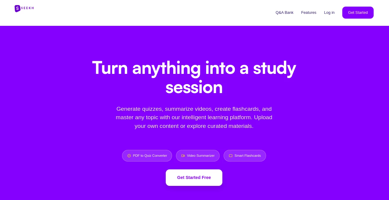 Screenshot of Seekh – An AI tool in the ,AI Tutorial ,AI Course ,AI Homework Helper ,AI Education Assistant  category, showcasing its interface and key features.