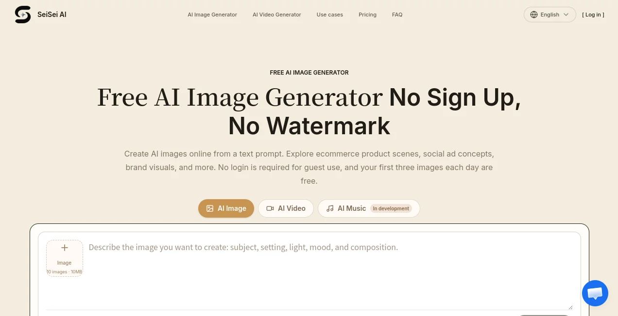 Screenshot of SeiSei AI – An AI tool in the ,AI Photo & Image Generator ,AI Illustration Generator ,AI Image to Image ,AI Text to Image  category, showcasing its interface and key features.