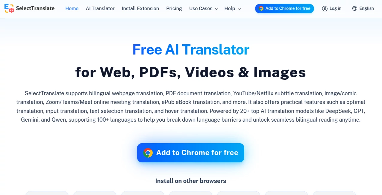 Screenshot of SelectTranslate – An AI tool in the ,AI PDF ,AI Translate ,AI Transcription ,AI Meeting Assistant  category, showcasing its interface and key features.