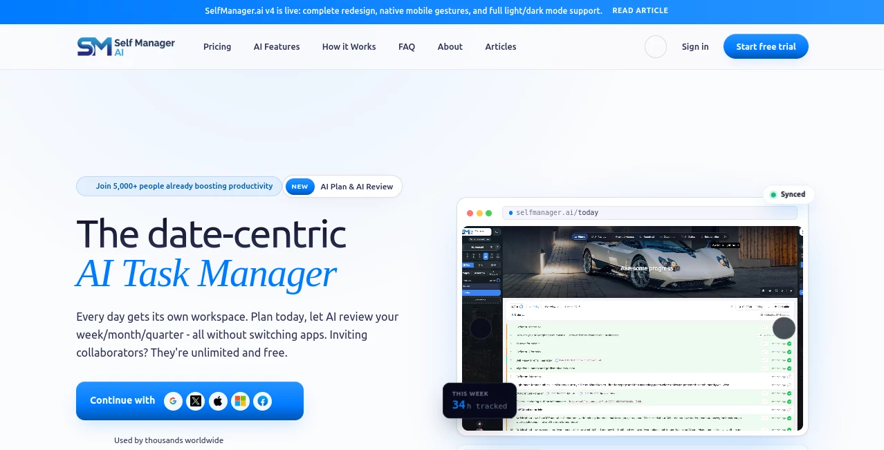 Screenshot of SelfManager – An AI tool in the ,AI Productivity Tools ,AI Task Management ,AI Team Collaboration ,AI Workflow Management  category, showcasing its interface and key features.