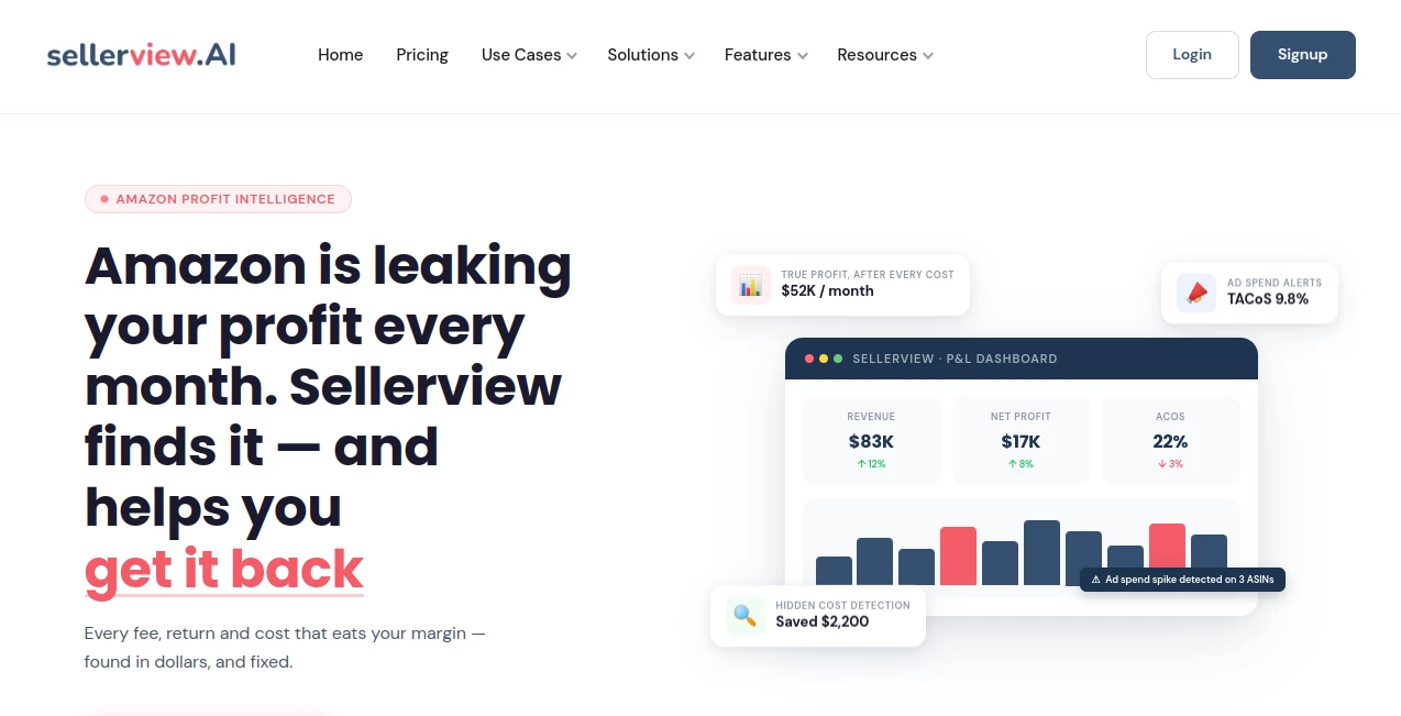 Screenshot of Sellerview.ai – An AI tool in the ,AI Research Tool ,AI E-commerce Assistant ,AI Analytics Assistant ,Business  category, showcasing its interface and key features.