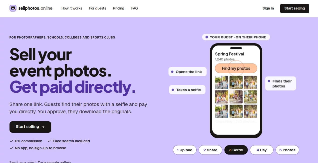 Screenshot of sellphotos.online – An AI tool in the ,AI Image Recognition ,Image ,AI Photography  category, showcasing its interface and key features.
