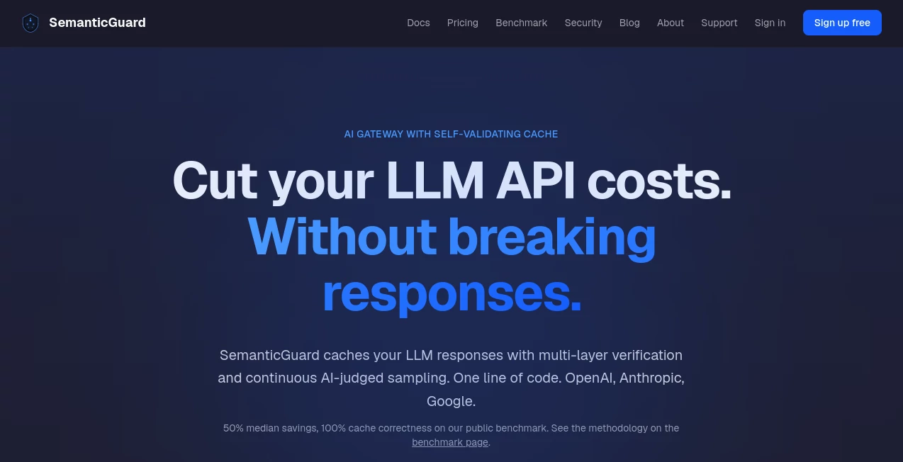 Screenshot of SemanticGuard – An AI tool in the ,AI Testing & QA ,AI API Design ,AI Developer Tools ,Large Language Models (LLMs)  category, showcasing its interface and key features.