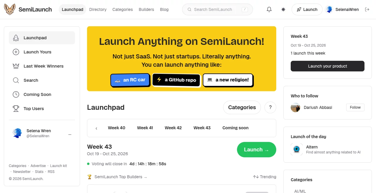 Screenshot of SemiLaunch – An AI tool in the ,AI Tools Directory  category, showcasing its interface and key features.
