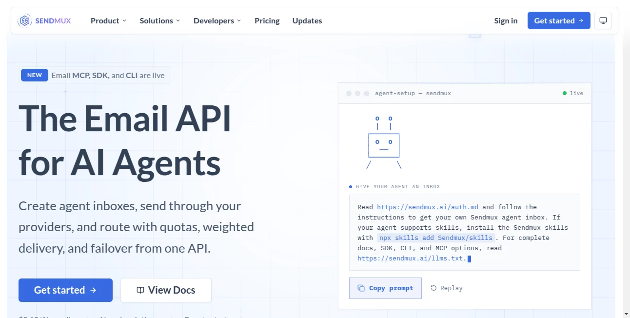 Screenshot of Sendmux – An AI tool in the ,AI Email Assistant ,AI Productivity Tools ,AI API Design ,AI Developer Tools  category, showcasing its interface and key features.