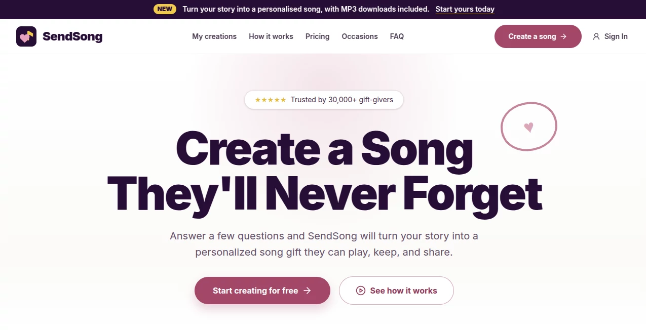 Screenshot of SendSong – An AI tool in the ,AI Text to Music ,AI Singing Generator ,AI Music Generator  category, showcasing its interface and key features.