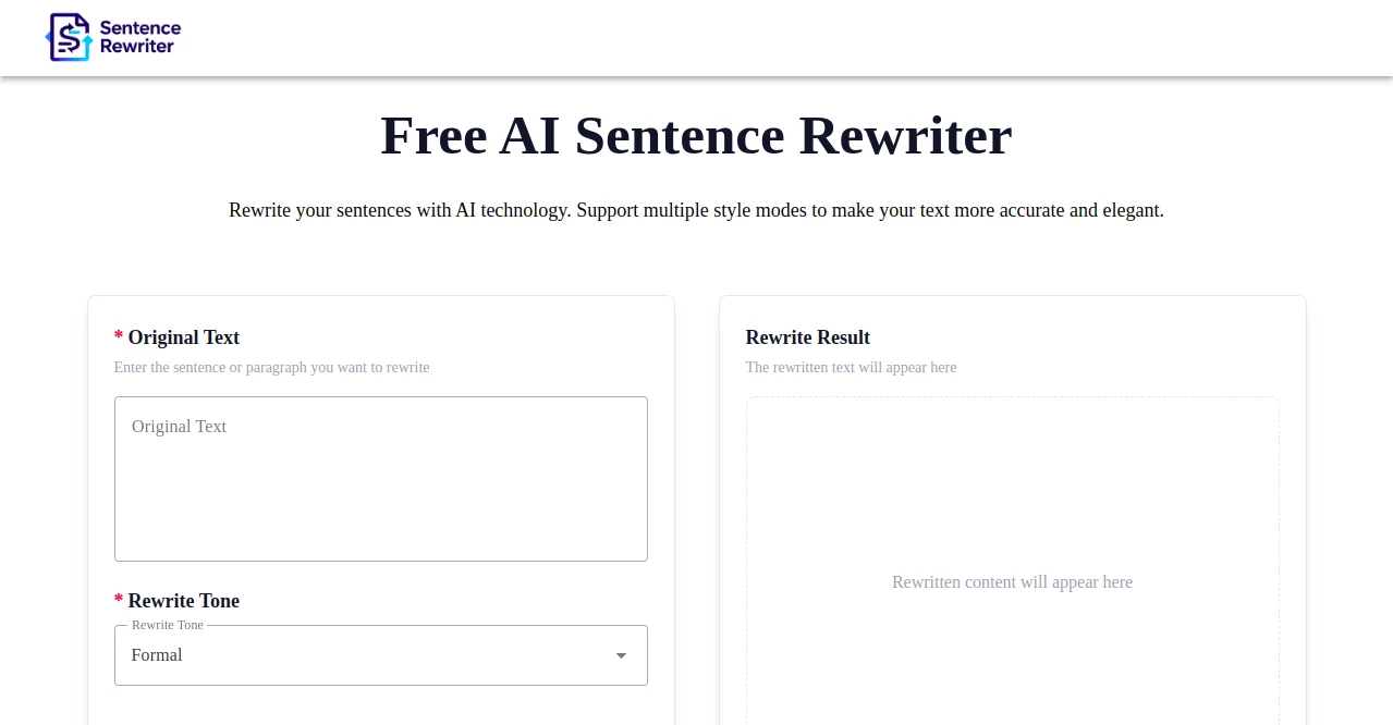 Screenshot of Sentence Rewriter – An AI tool in the ,AI Content Generator ,AI Summarizer ,AI Rewriter ,AI General Writing  category, showcasing its interface and key features.
