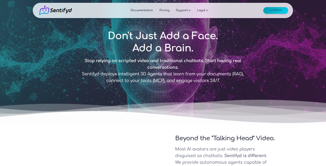 Screenshot of Sentifyd – An AI tool in the ,AI Customer Service Assistant ,AI 3D Model Generator ,AI Life Assistant ,AI Chatbot  category, showcasing its interface and key features.