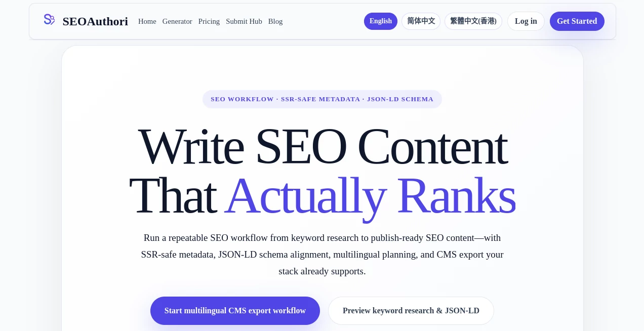 Screenshot of SEOAuthori – An AI tool in the ,AI Copywriting ,AI Writing Assistants ,AI Content Generator ,AI SEO Assistant  category, showcasing its interface and key features.