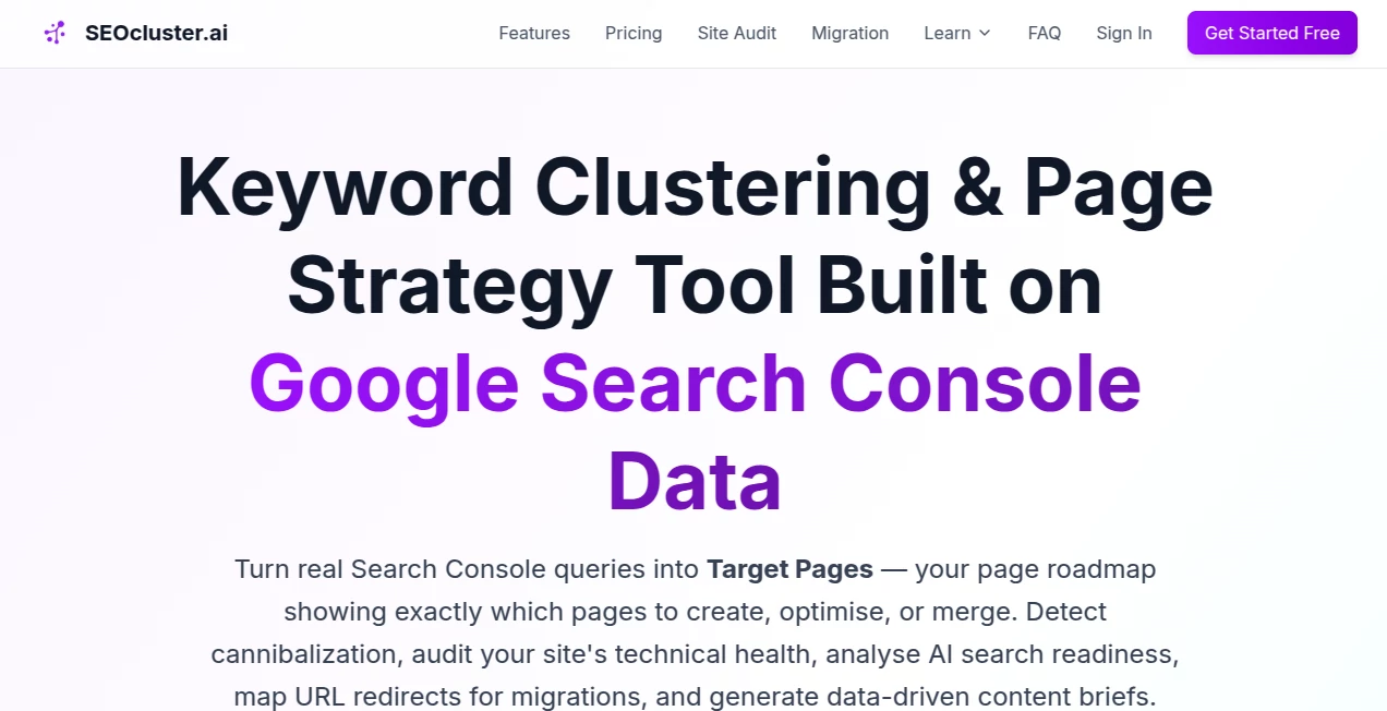 Screenshot of SEOcluster.ai – An AI tool in the ,AI Content Generator ,AI Research Tool ,AI Analytics Assistant ,AI SEO Assistant  category, showcasing its interface and key features.