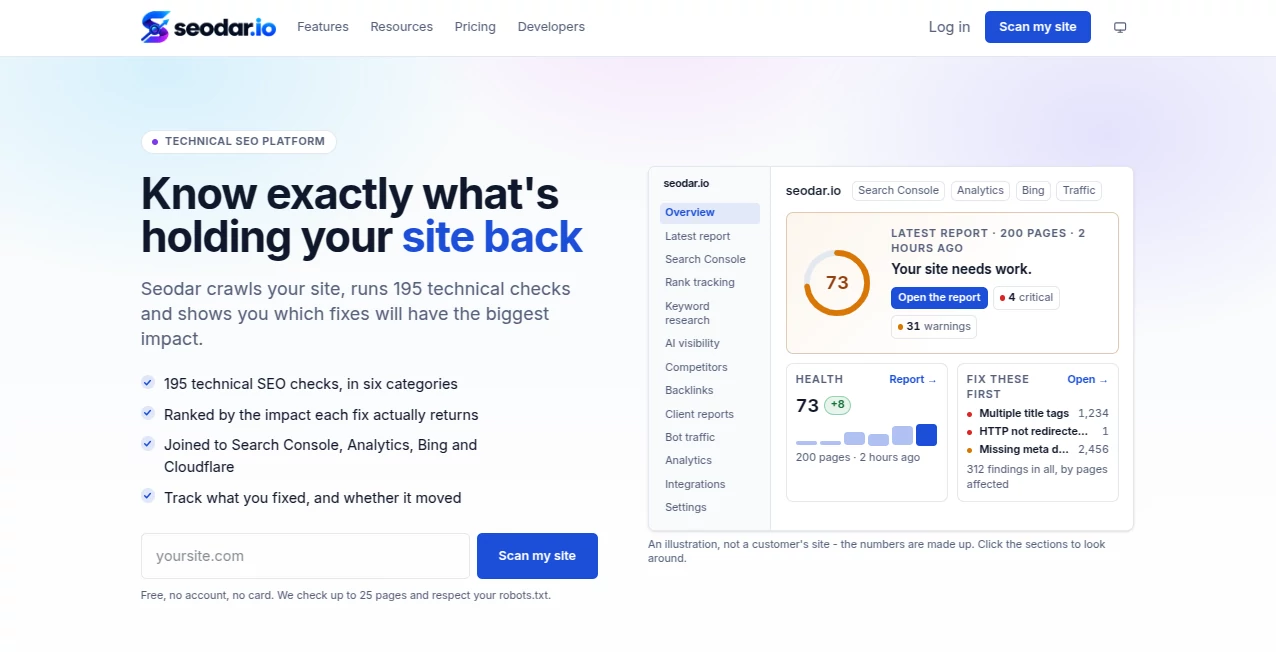 Screenshot of Seodar – An AI tool in the ,AI SEO Assistant ,AI Analytics Assistant  category, showcasing its interface and key features.