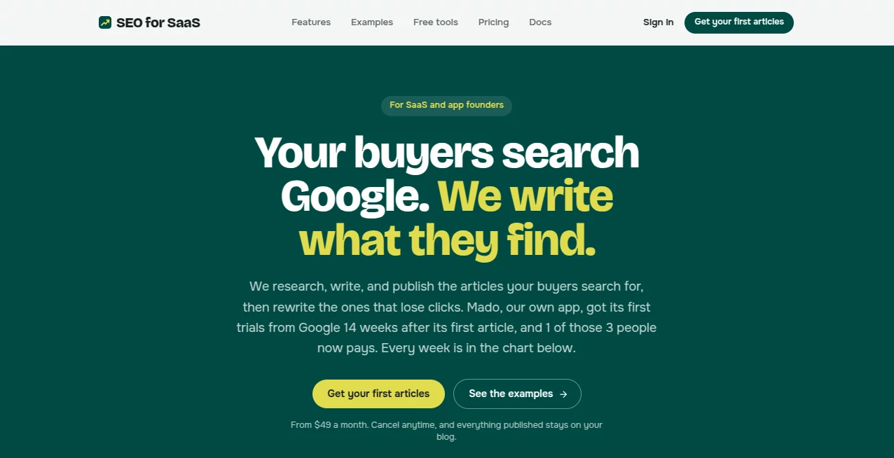 Screenshot of SEO for SaaS – An AI tool in the ,Marketing ,AI SEO Assistant ,AI Content Generator ,AI Blog Writer  category, showcasing its interface and key features.