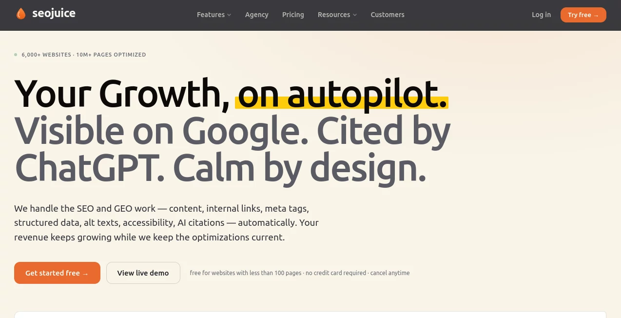 Screenshot of SEOJuice – An AI tool in the ,AI Analytics Assistant ,AI SEO Assistant ,AI Marketing Plan Generator ,AI Productivity Tools  category, showcasing its interface and key features.