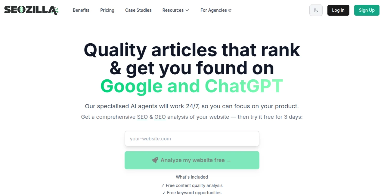 Screenshot of SEOZilla – An AI tool in the ,AI Blog Writer ,AI Content Generator ,AI SEO Assistant ,AI Marketing Plan Generator  category, showcasing its interface and key features.