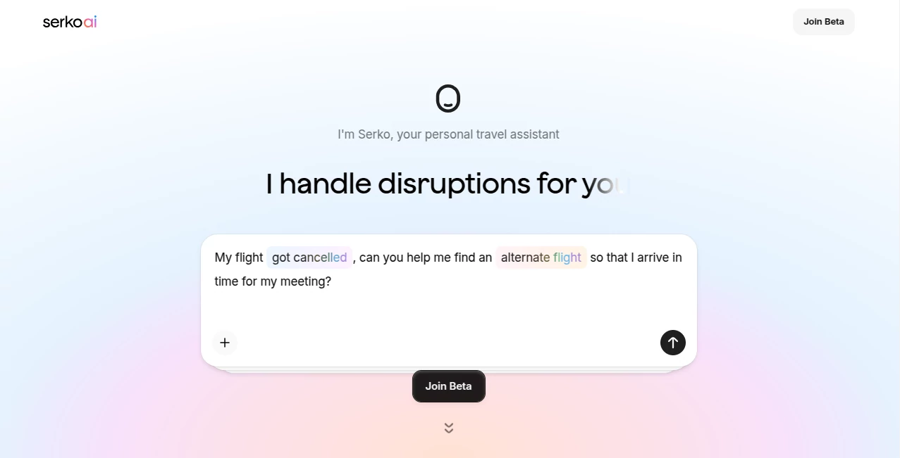 Screenshot of Serko AI – An AI tool in the ,AI Life Assistant ,Business ,AI Trip Planner  category, showcasing its interface and key features.