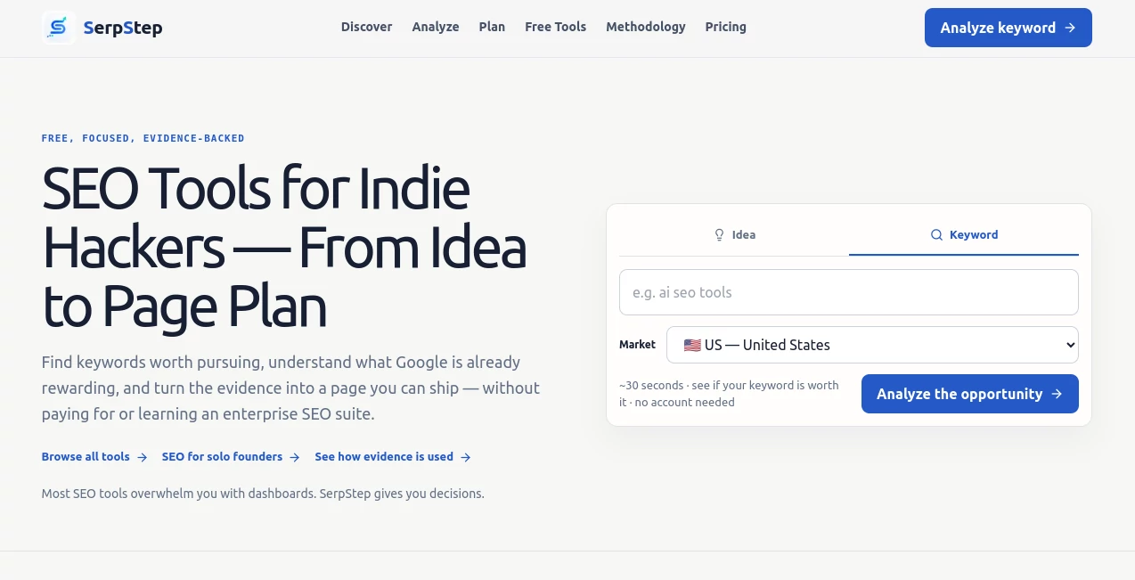 Screenshot of SerpStep – An AI tool in the ,AI SEO Assistant ,AI Marketing Plan Generator  category, showcasing its interface and key features.