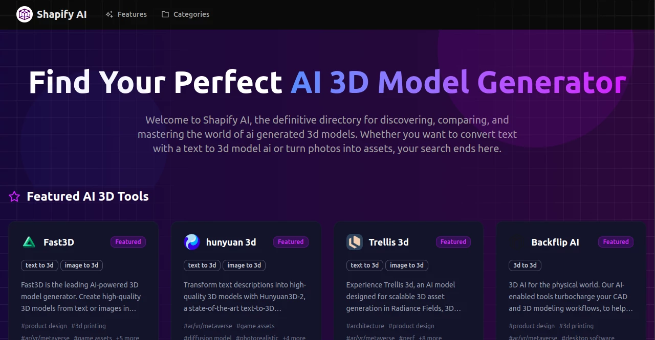 Screenshot of Shapify AI – An AI tool in the ,AI 3D Model Generator  category, showcasing its interface and key features.