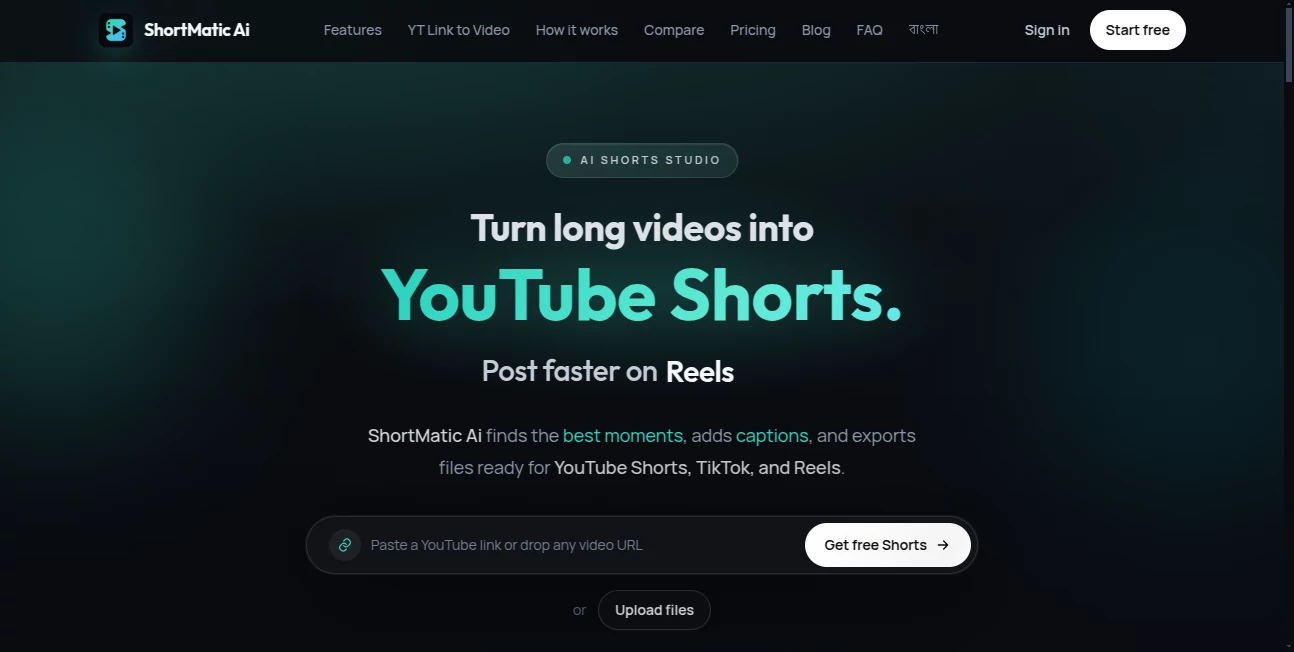 Screenshot of ShortMatic Ai – An AI tool in the ,AI YouTube Assistant ,AI Video Editor ,AI Short Clips Generator ,AI Social Media Assistant  category, showcasing its interface and key features.