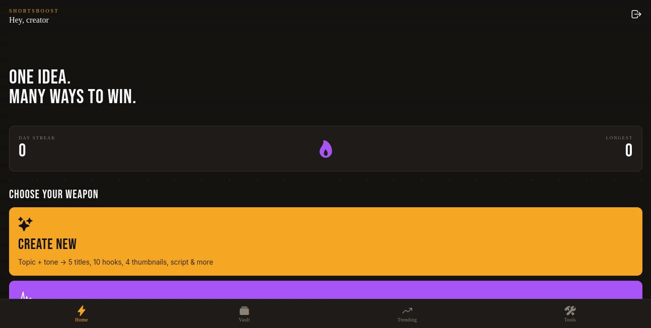 Screenshot of Shortsboost – An AI tool in the ,AI Content Generator ,AI Video Generator ,AI Marketing Plan Generator ,AI YouTube Assistant  category, showcasing its interface and key features.