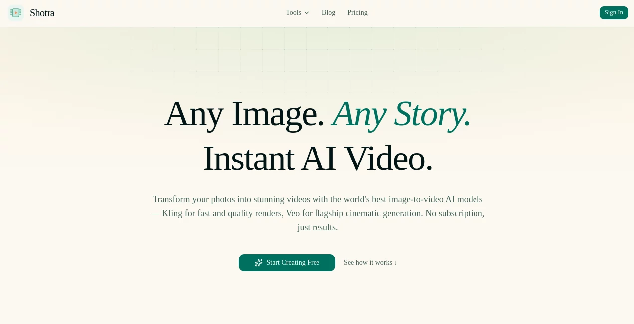 Screenshot of Shotra – An AI tool in the ,AI Image to Video ,AI Text to Video ,AI Video Generator ,Video  category, showcasing its interface and key features.