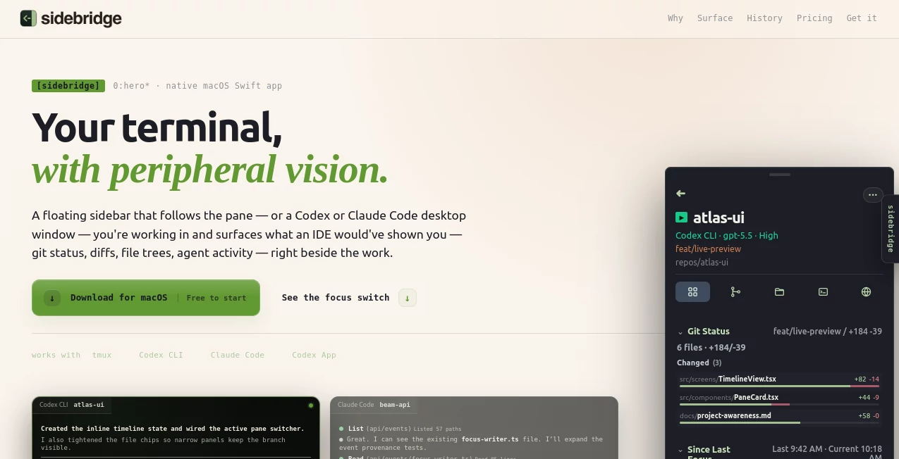 Screenshot of Sidebridge – An AI tool in the ,AI DevOps Assistant ,AI Code Assistant ,AI Developer Tools ,AI Productivity Tools  category, showcasing its interface and key features.