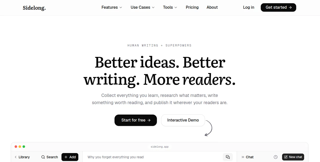 Screenshot of Sidelong – An AI tool in the ,AI Newsletter ,AI Summarizer ,AI Research Tool ,AI Writing Assistants  category, showcasing its interface and key features.