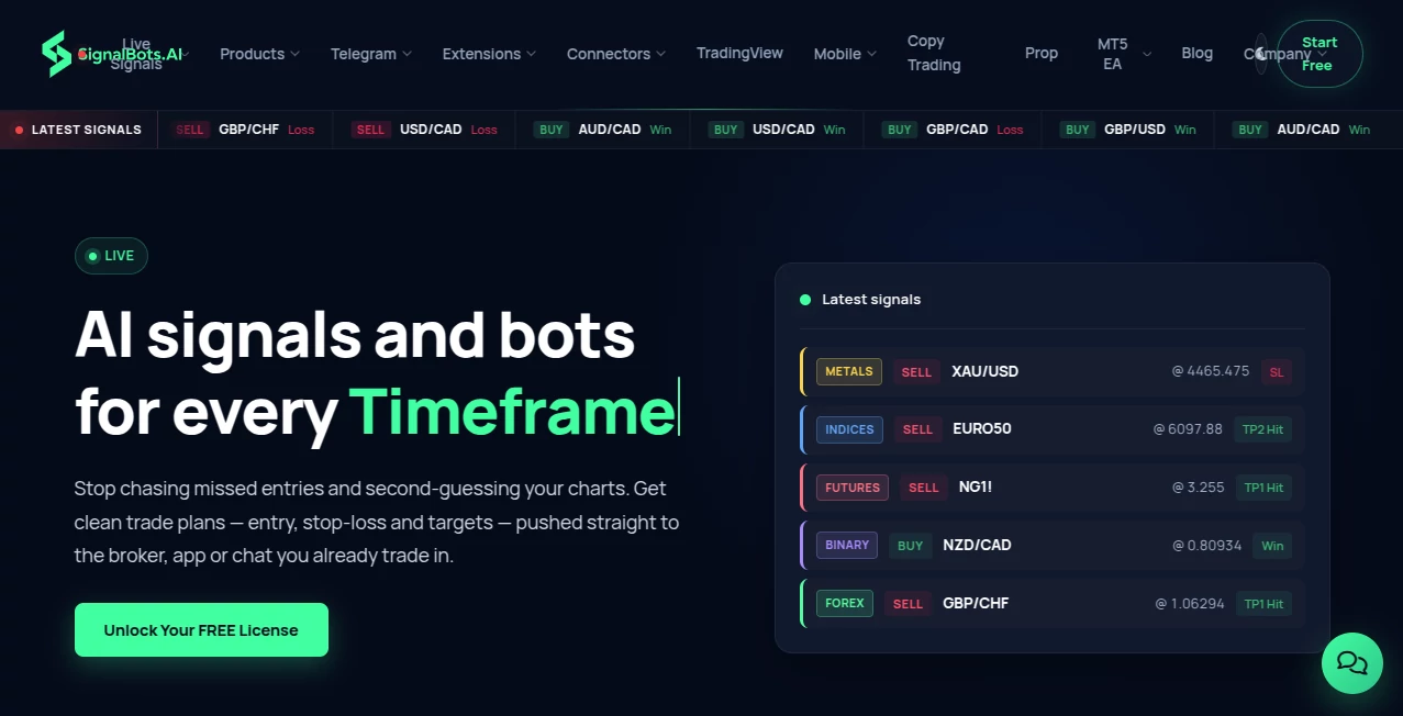 Screenshot of SignalBots – An AI tool in the ,AI Research Tool ,AI Trading Bot Assistant ,AI Investing Assistant ,AI Analytics Assistant  category, showcasing its interface and key features.