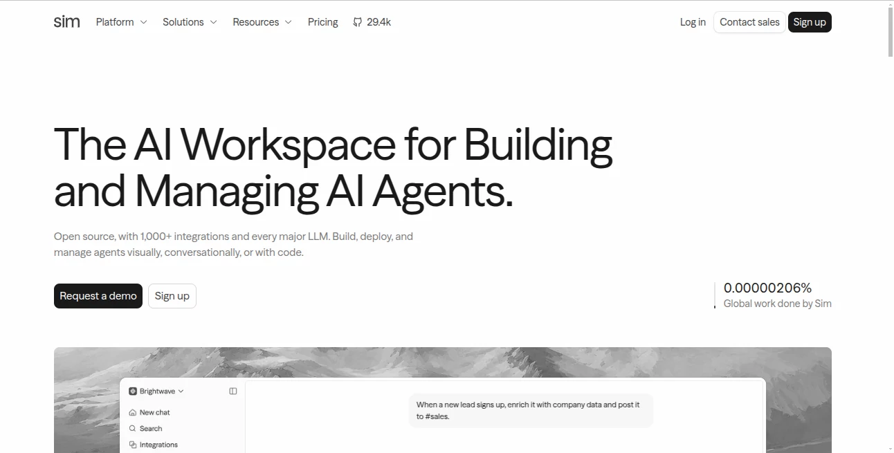 Screenshot of Sim – An AI tool in the ,AI Workflow Management ,AI No-Code & Low-Code ,AI API Design ,AI Developer Tools  category, showcasing its interface and key features.