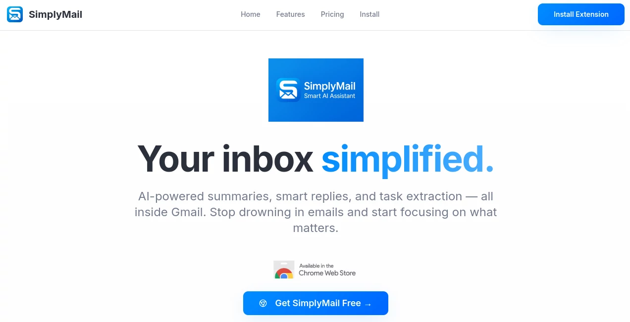 Screenshot of SimplyMail – An AI tool in the ,AI Productivity Tools ,AI Email Assistant ,AI Email Generator ,AI Response Generator  category, showcasing its interface and key features.
