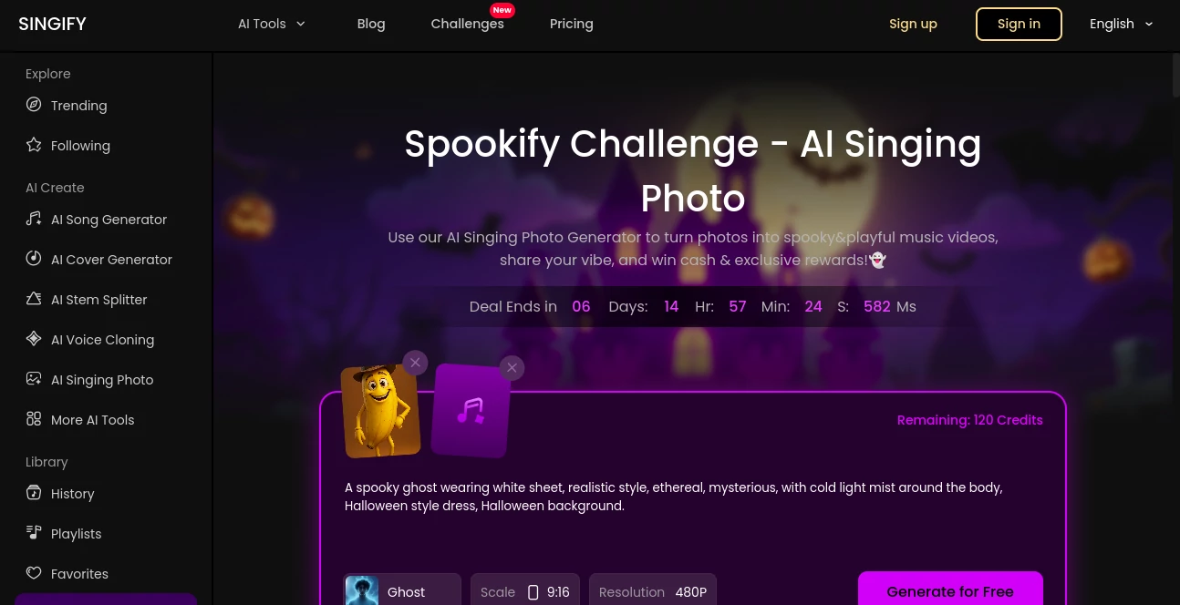 Screenshot of SINGIFY - AI Singing Photo – An AI tool in the ,AI Photo & Image Generator ,AI Singing Generator ,AI Video Generator ,AI Lip Sync Generator  category, showcasing its interface and key features.