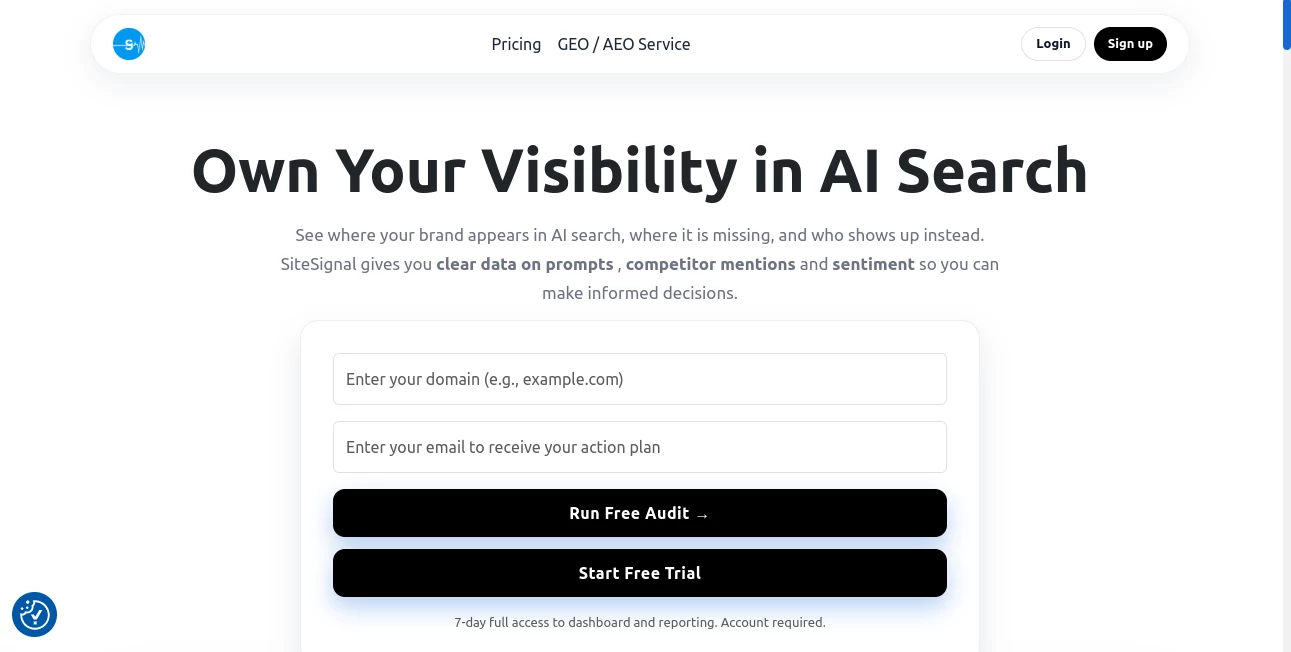 Screenshot of SiteSignal – An AI tool in the ,AI Website Builder ,AI Analytics Assistant ,AI SEO Assistant  category, showcasing its interface and key features.
