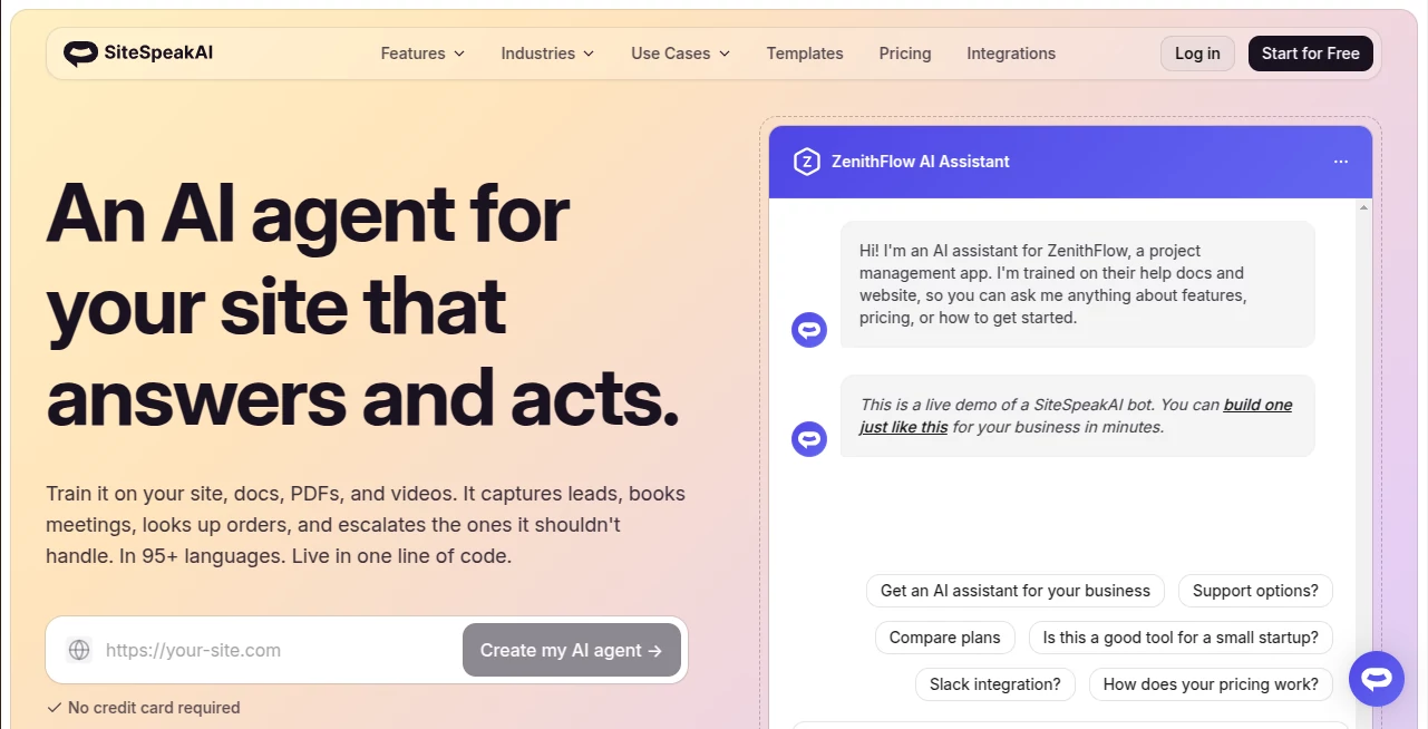 Screenshot of SiteSpeak – An AI tool in the ,AI Lead Generation ,AI Chatbot ,AI Meeting Assistant ,AI Customer Service Assistant  category, showcasing its interface and key features.