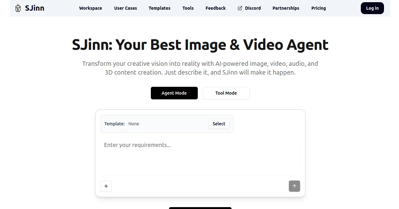 Screenshot of SJinn AI – An AI tool in the ,AI Photo & Image Generator ,AI Content Generator ,AI Video Generator ,AI Design Generator  category, showcasing its interface and key features.